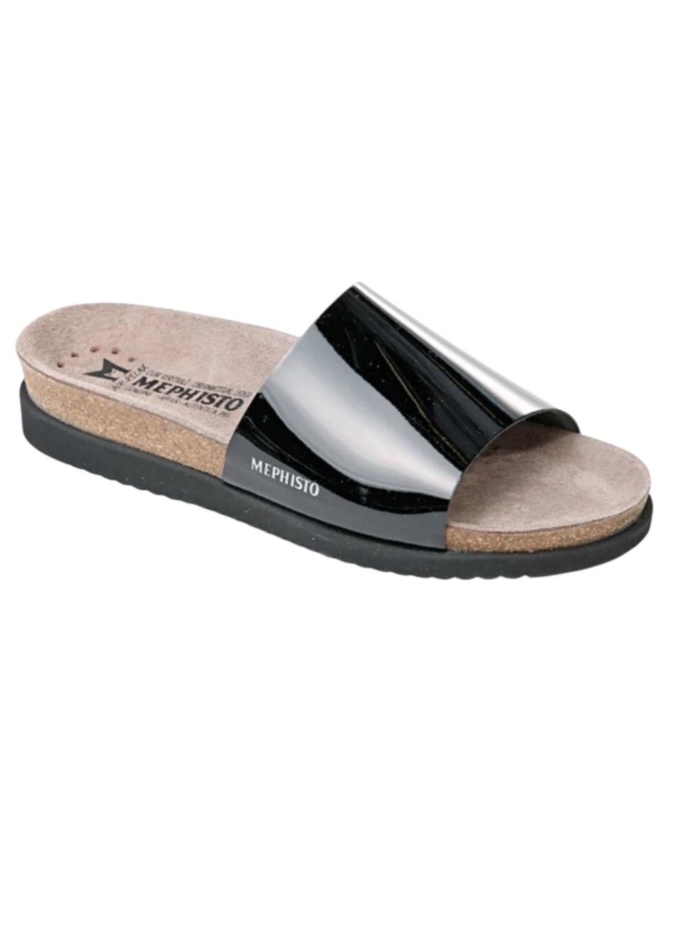 Mephisto Hanik Patent Leather 10.5 Sandal Slides Mules Comfort Suede Arch SlipOn